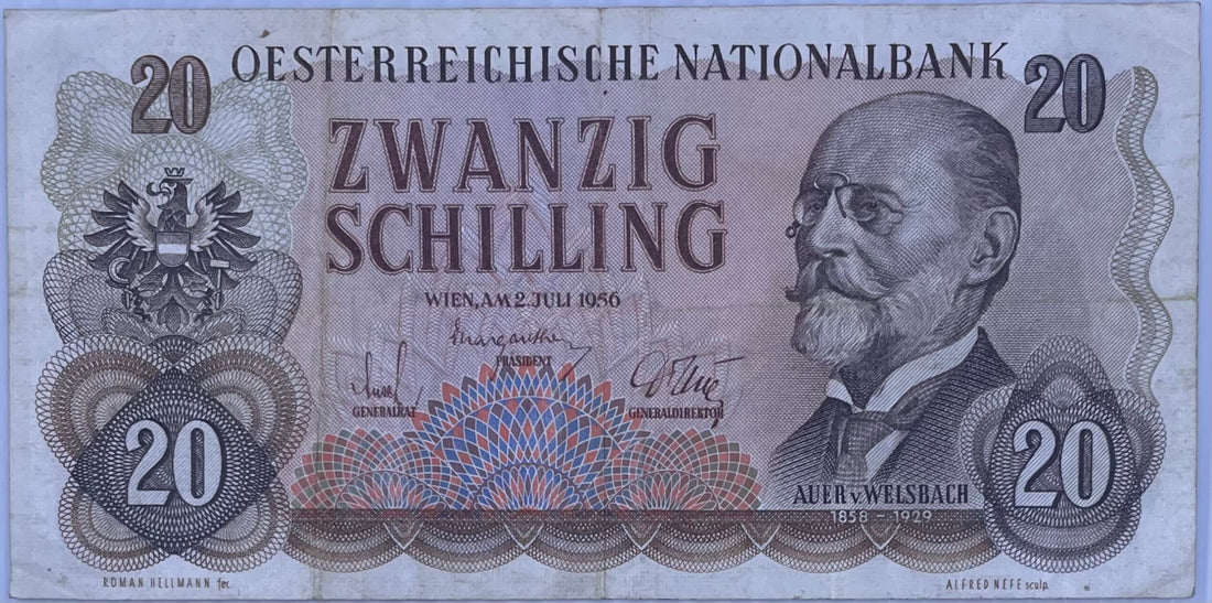 1956 Austria 20 Schilling P-136 Circulated World Banknote