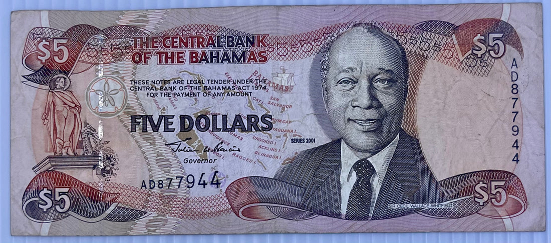 Bahamas 2001 5 Dollars P-63b Used World Banknote Currency