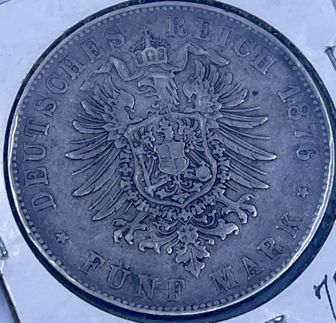 1876 G Germany (Baden) 5 Mark - Frederick I Silver KM#263.2 Coin