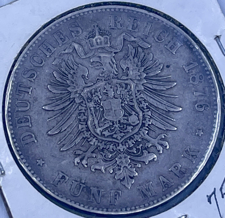 1876 G Germany (Baden) 5 Mark - Frederick I Silver KM#263.2 Coin
