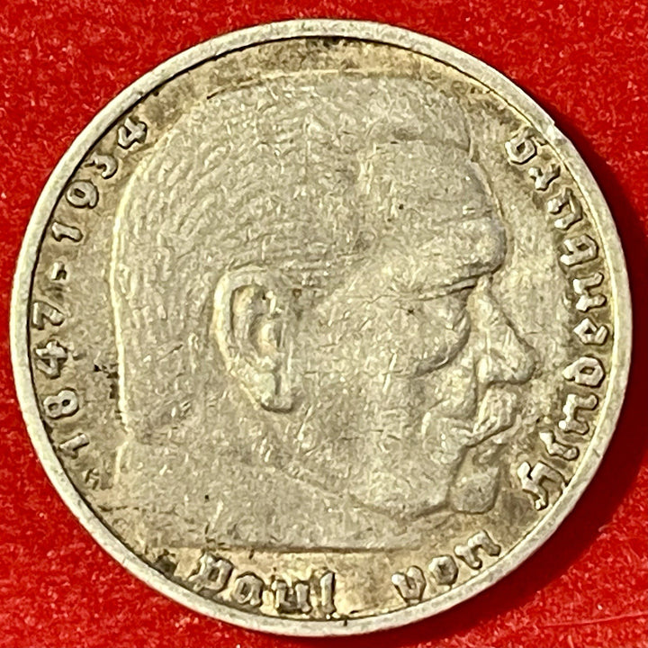 5 MARK 1936 G German WW2 90% Silver Coin Third Reich  Reichsmark