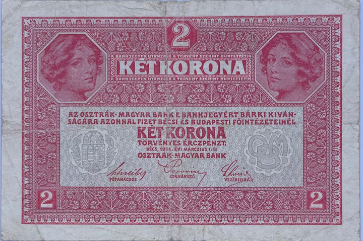 1917 Austria 2 Kronen Used World Banknote