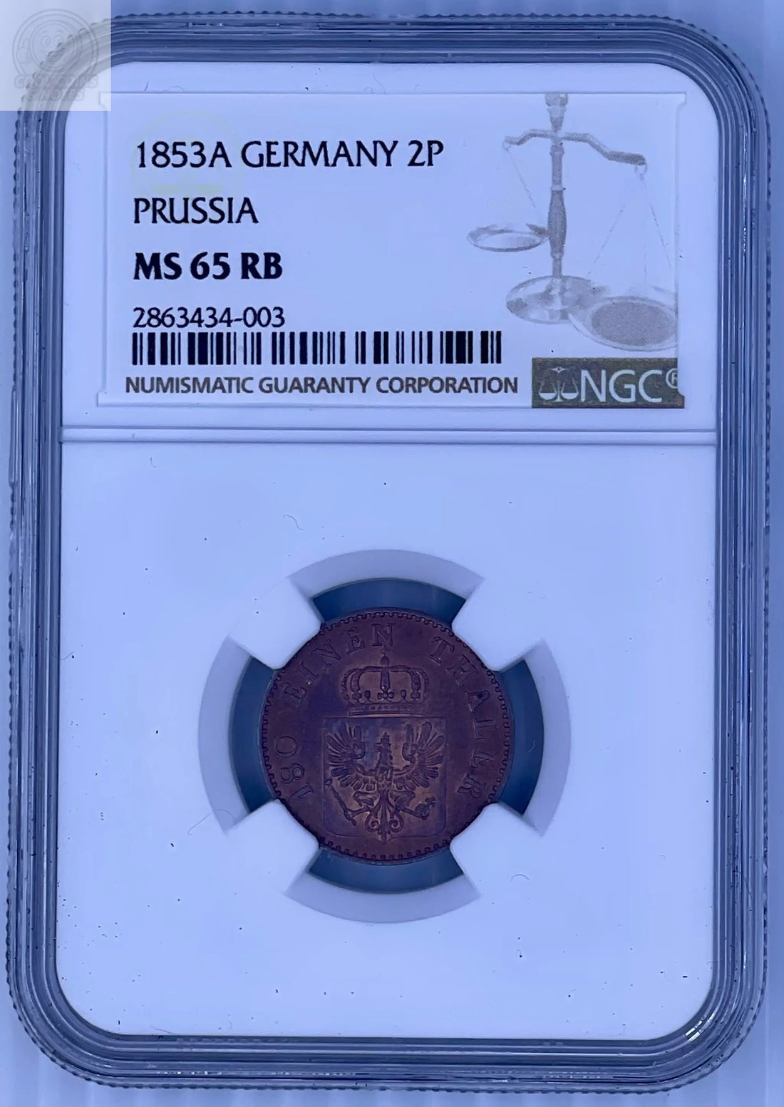 1853 A Germany 3 Pfennig NGC MS 65 RB Coin MECKLENBURG-SCHWERIN Cool Coins & Notes