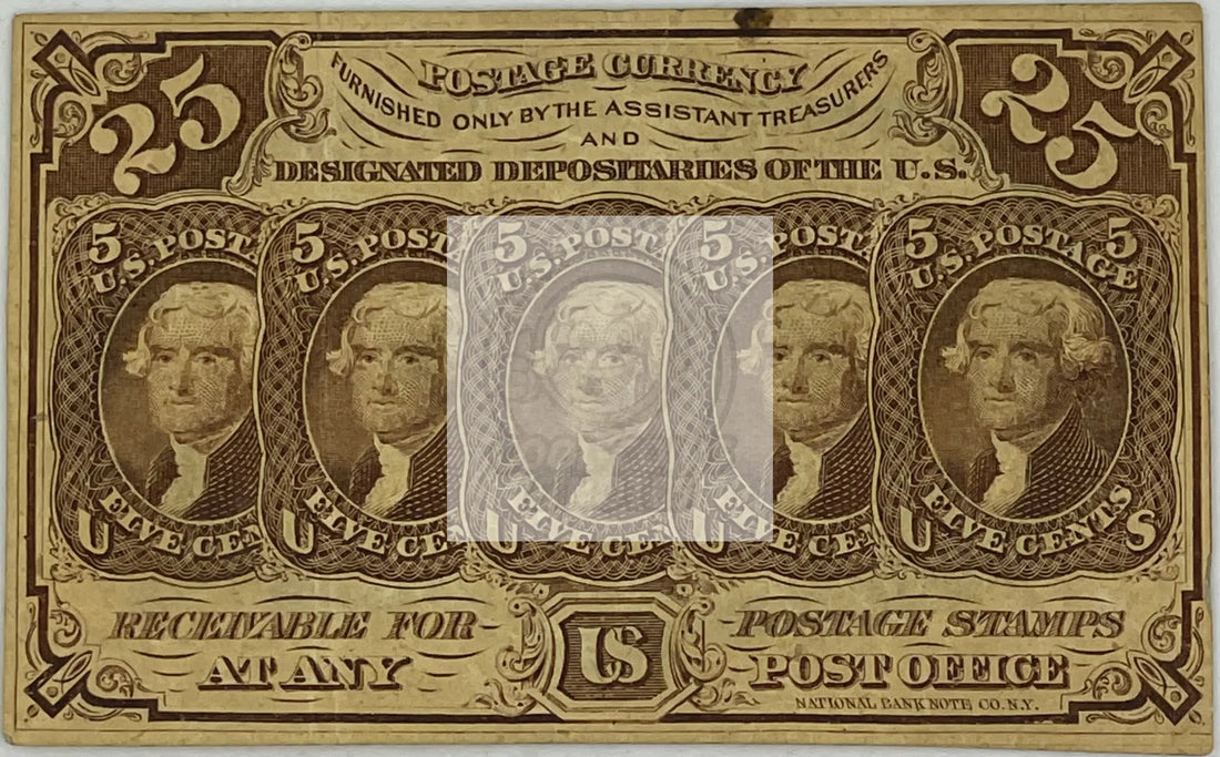 1862 US Fractional 25 Cents 1st Issu Fr. #1281, Banknote - Cool Coins & Notes