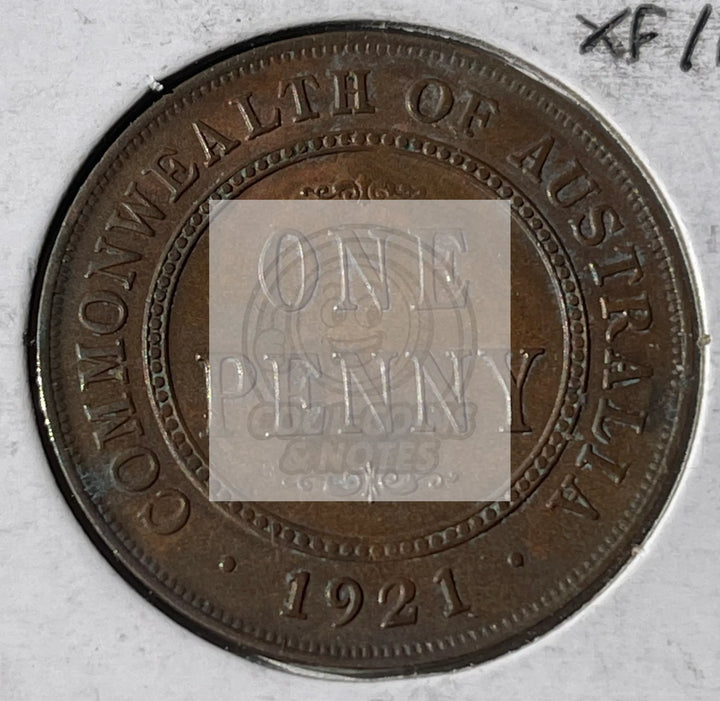 1921 AUSTRALIA LARGE 1 ONE PENNY BRONZE COIN KM 23 XF/AU - Cool Coins & Notes