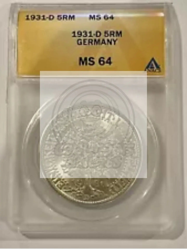 1931 D German 5 Mark Ms 64 SM140 - Cool Coins & Notes