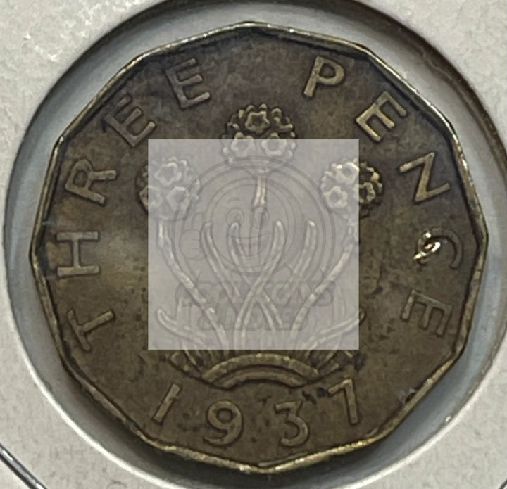 1937 United Kingdom 3 Pence threepence - George VI - KM#863 - Brass Coin - Cool Coins & Notes