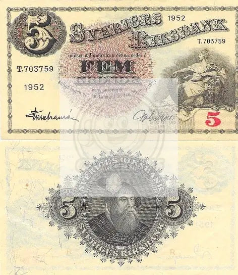 1952 Sweden 5 Krona P# 33 Uncirculated - Cool Coins & Notes