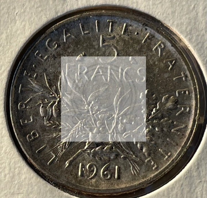 1961 FRANCE 5 FRANCS KM #926 SILVER COIN - Cool Coins & Notes