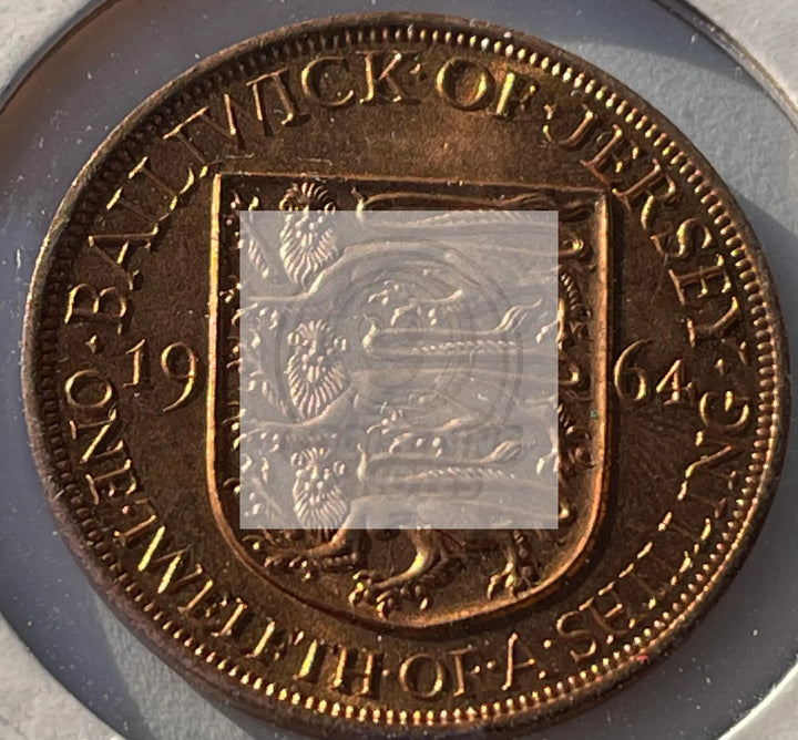 1964 Jersey 1/12 th of a Shilling KM# 21 -Choice BU RED Collector Coin 1 Coin - Cool Coins & Notes