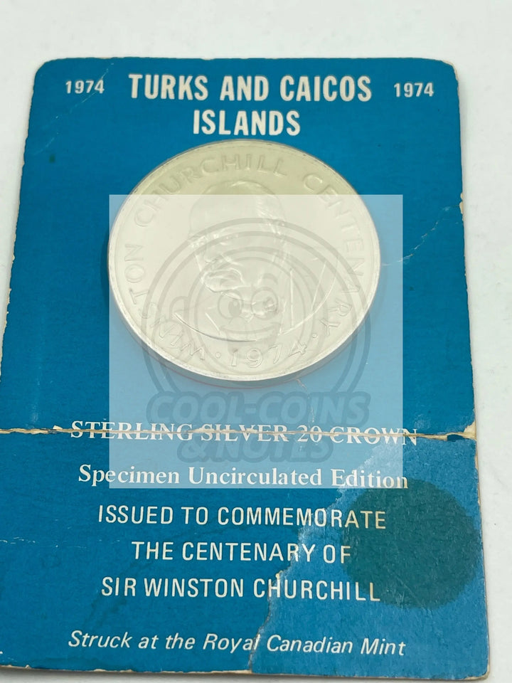 1974 Turks and Caicos Islands Sterling Silver 20 Crown, P 15112 - Cool Coins & Notes