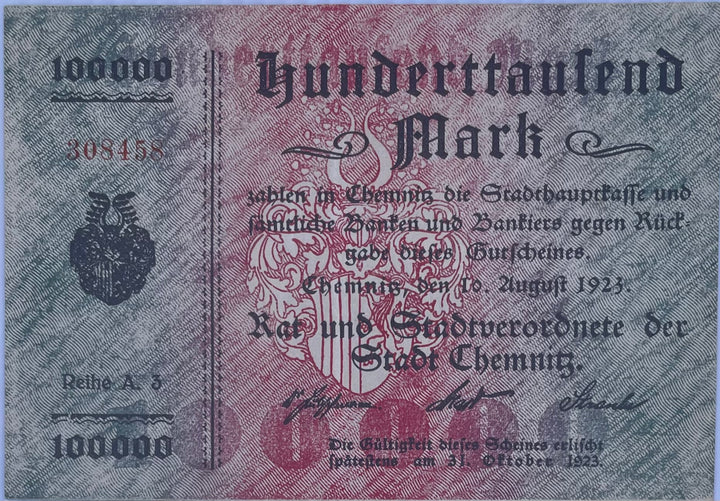 1923 Germany 100,000 Marks World Banknote