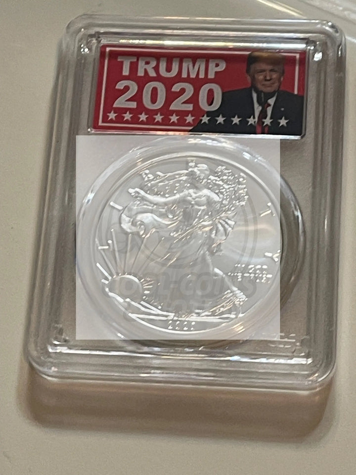 2020 Donald J Trump Label MS 70 Silver Eagle 1rst Strike 45th President PCGS - Cool Coins & Notes
