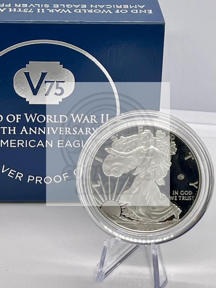 2020 W PROOF SILVER EAGLE WORLD WAR II V75 PRIVY IN OGP 75,000 MINTED SM106 - Cool Coins & Notes