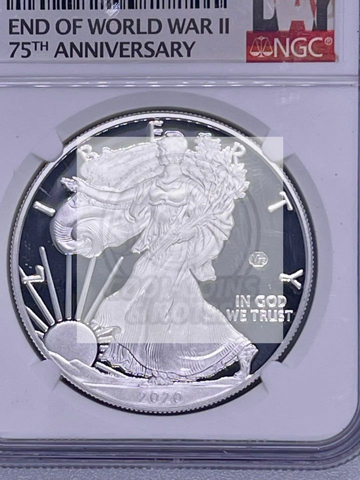 2020 W $1 NGC PF69 ULTRA CAMEO V75 PRIVY SILVER EAGLE WORLD WAR II 75th ANN - Cool Coins & Notes