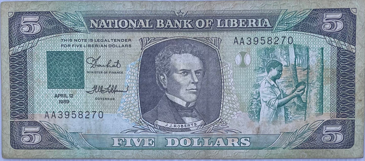 LIBERIA 5 DOLLARS 1989 P19, Used World Banknote Currency