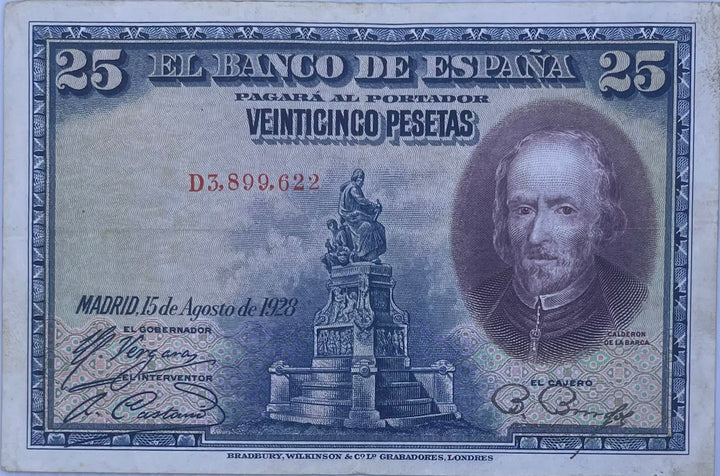1923 Spain 25 Pesetas P-81 Used World Banknote