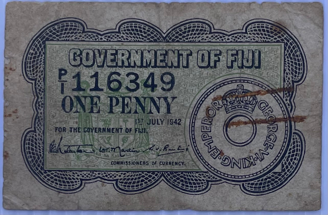 1942 Fiji 1 Penny P-47 Used World Banknote