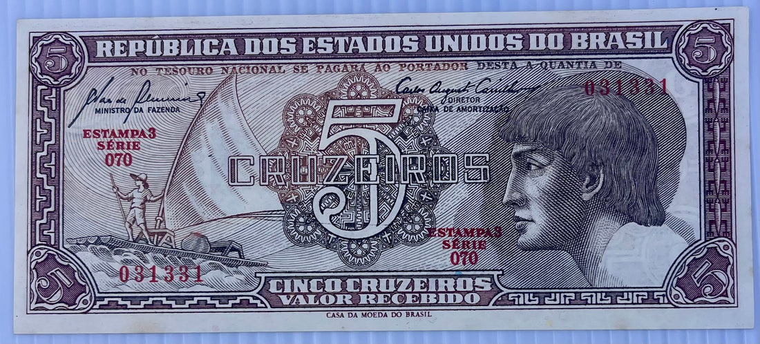 BRAZIL ND(1962) 5 CRUZEIROS P-166a UNC Banknote