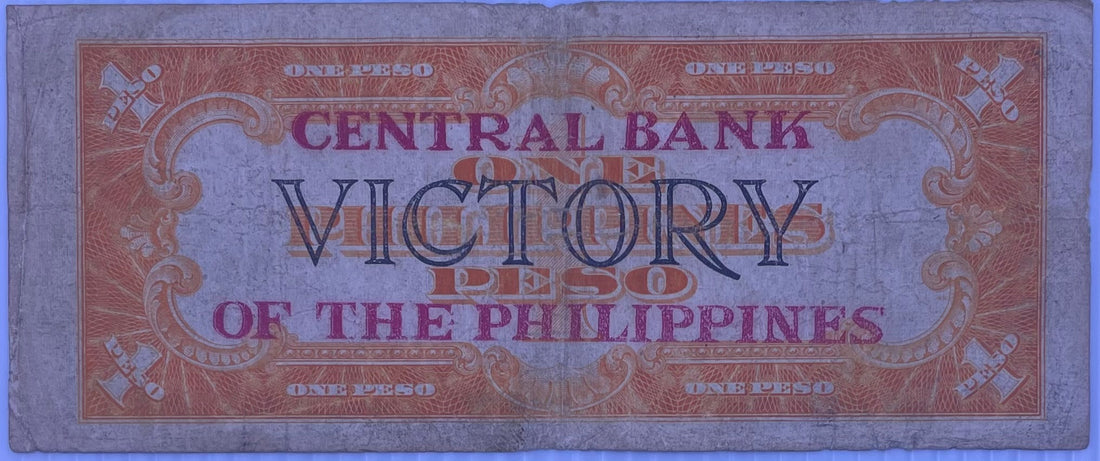1944 Philippines 1 Peso Victory Note Overprint Used World Banknote