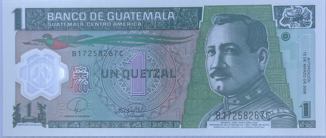 2008 Guatemala 1 Quetzal P-115A UNC Polymer World Banknote
