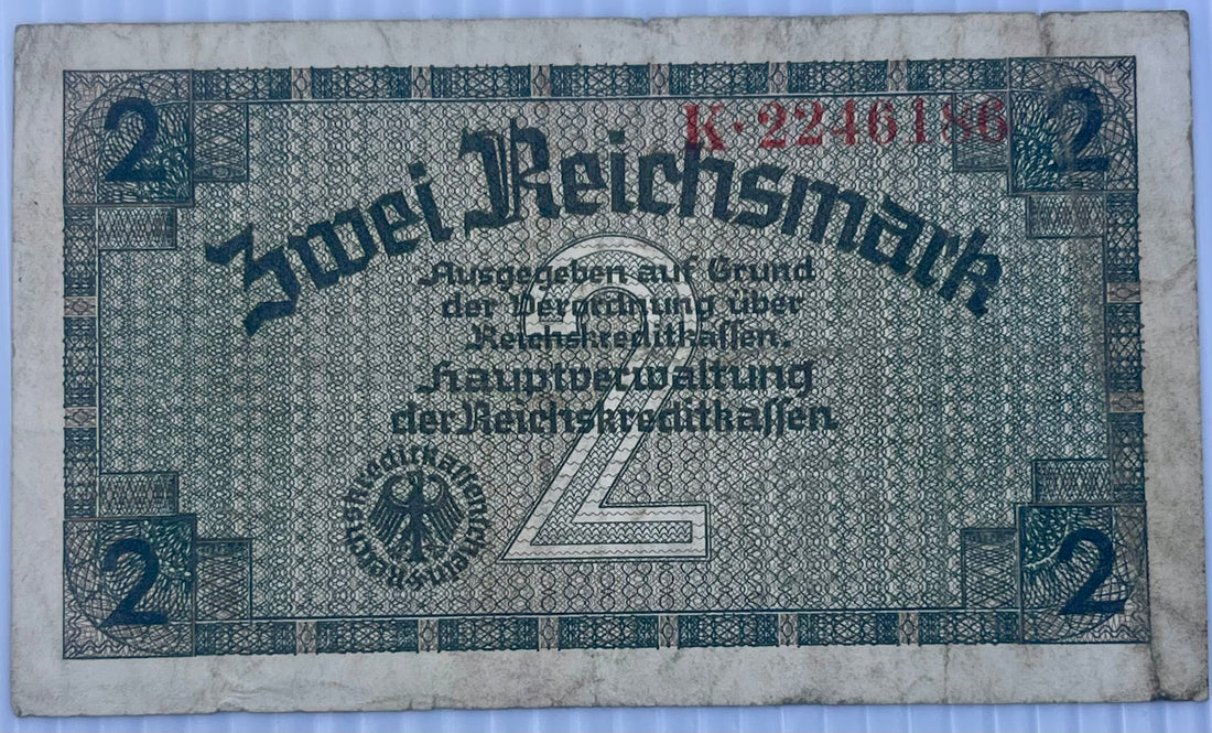 Germany 1940 2 Reichspfennig P-R137 WW2 Used Nazi Swastika Banknote