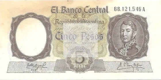 Argentina 5 Pesos Note/Billett ND 1960-1962 P 275 Uncirculated - Cool Coins & Notes