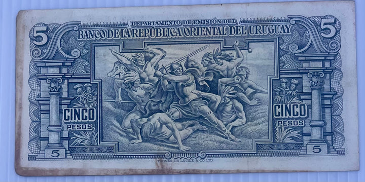 Uruguay 1939 5 Pesos P-36 Used World Banknote Currency