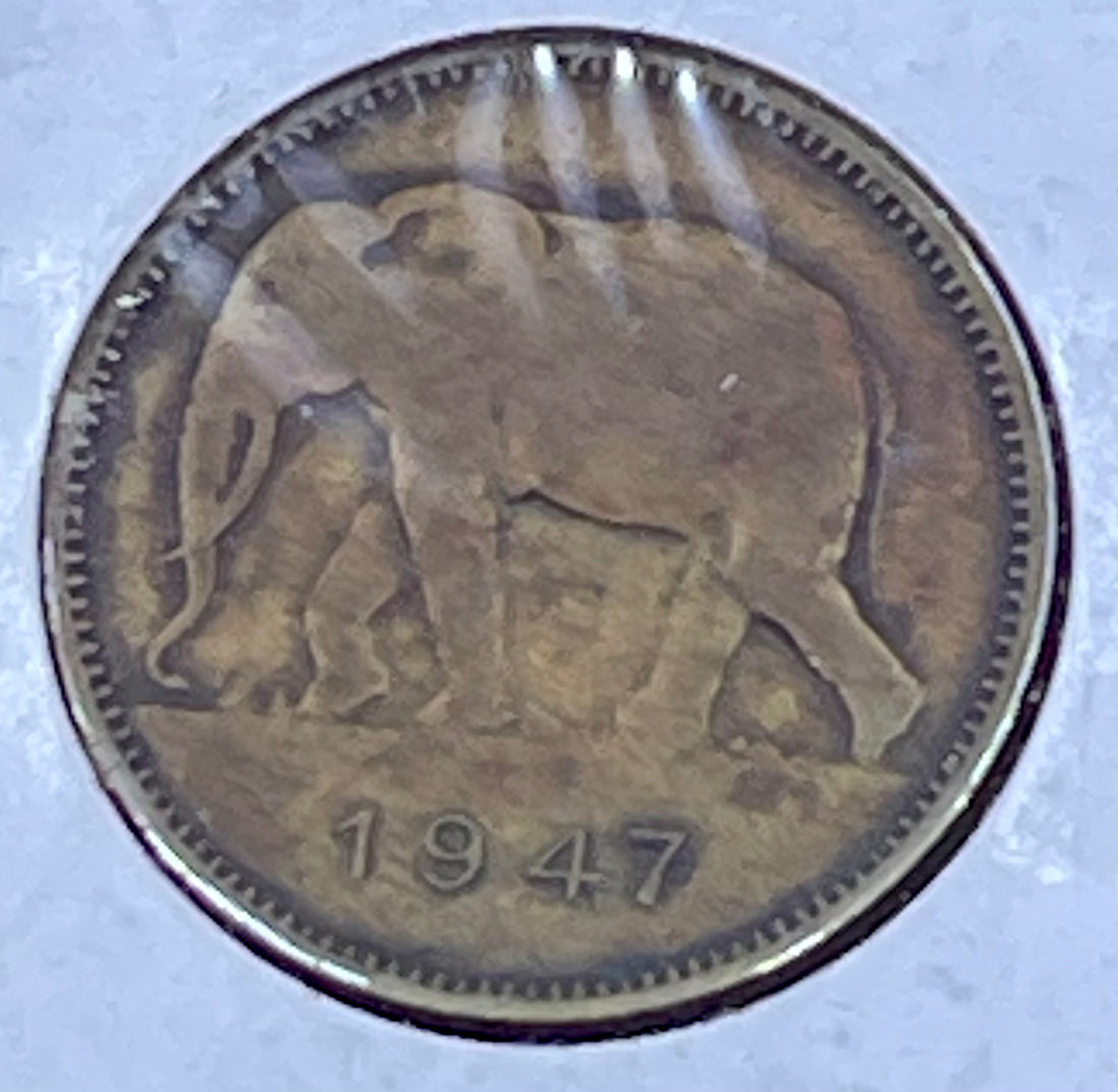 Belgian Congo 1947 2 Franc Elephant KM-28 Brass Coin - Cool Coins & Notes