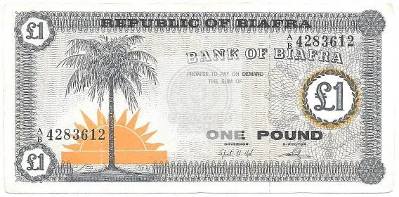 Biafra (Nigeria) 1 Pound, 1967 P-2 Palm Tree Banknote Circulated - Cool Coins & Notes