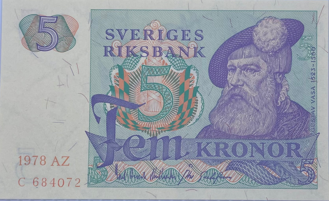 1978 Sweden 5 Kronor P-51d “AZ” UNC World Banknote