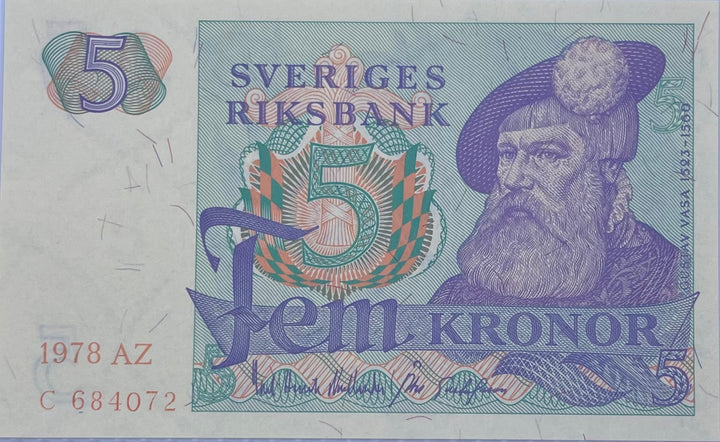 1978 Sweden 5 Kronor P-51d “AZ” UNC World Banknote