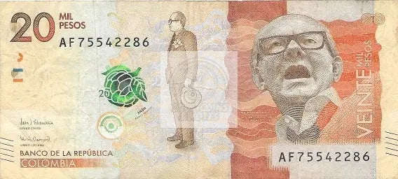 COLOMBIA 20.000  20000 PESOS 2015  P-461 PREFIX AF, Circulated - Cool Coins & Notes
