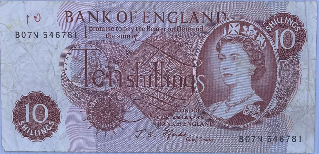 1961 England 10 Shillings P-373 Used World Banknote