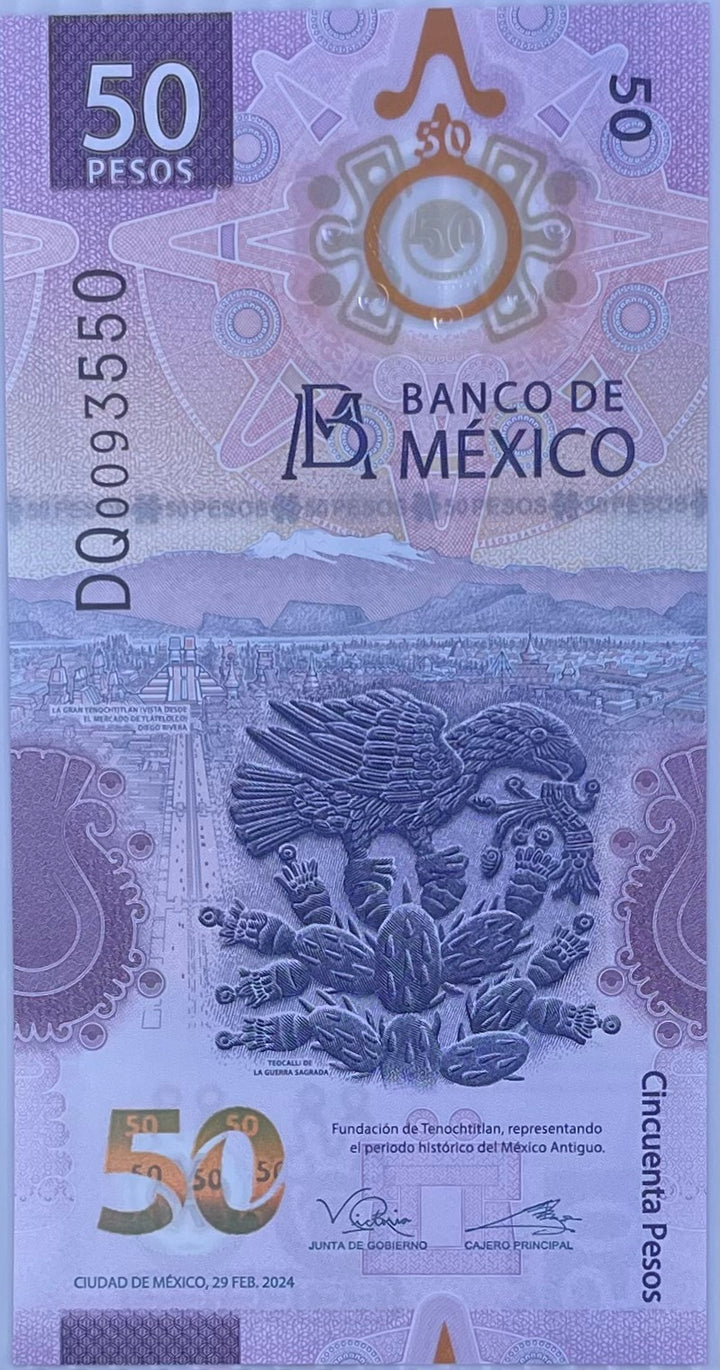2024 Mexico 50 Pesos P-130Ad UNC Polymer World Banknote