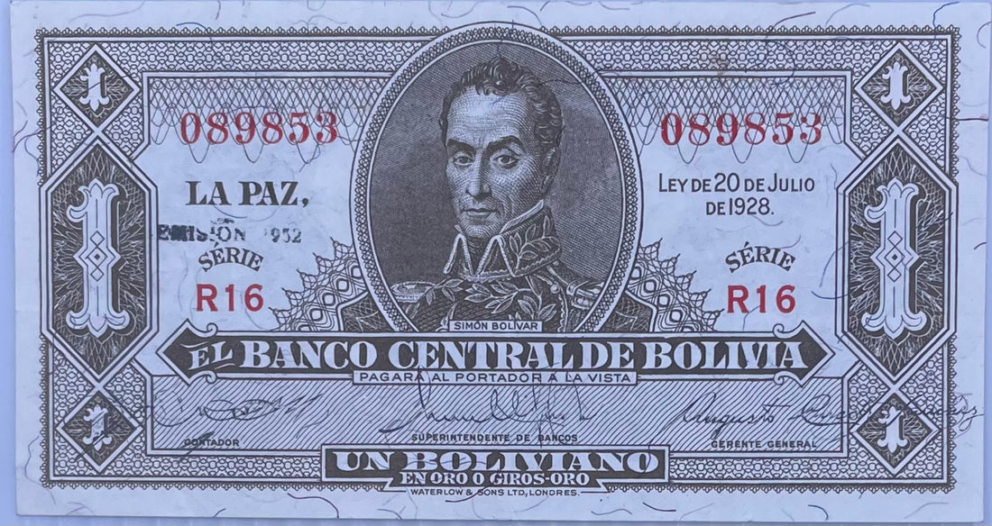 1928 Bolivia 1 Boliviano P-128 UNC World Banknote
