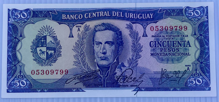Uruguay 1967 50 Pesos P-46 UNC World Banknote Currency
