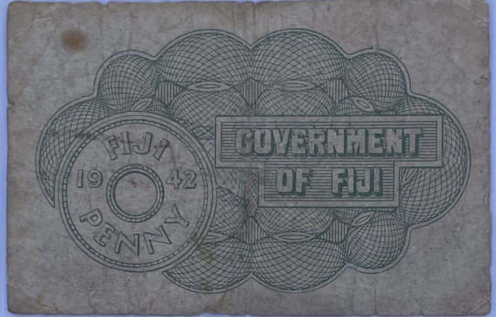 1942 Fiji 1 Penny P-47 Used World Banknote