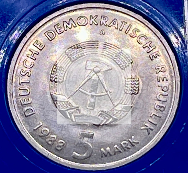 East Germany DDR, 5 Mark 1988 A,  Rostock - Port City, as shown. UNC - Cool Coins & Notes