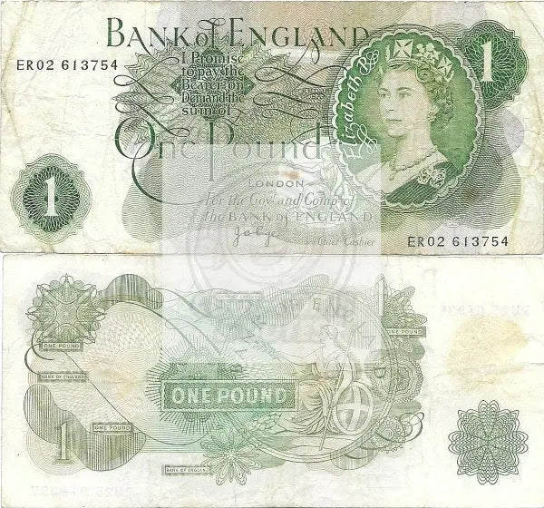 England 1960-1961 1 Pound P-374 Used Banknote - Cool Coins & Notes