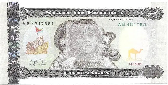 Eritrea 5 Nakfa 1997, Uncirculated 5 P-2 World Banknote - Cool Coins & Notes