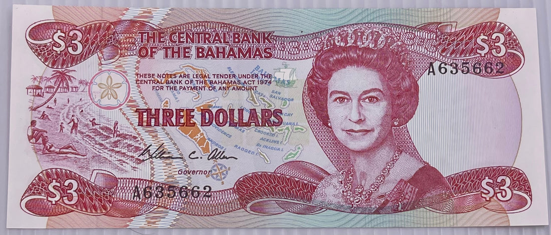 Bahamas 1984 3 dollars P-44 UNC World Banknote Currency