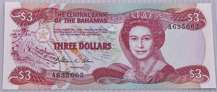 Bahamas 1984 3 dollars P-44 UNC World Banknote Currency