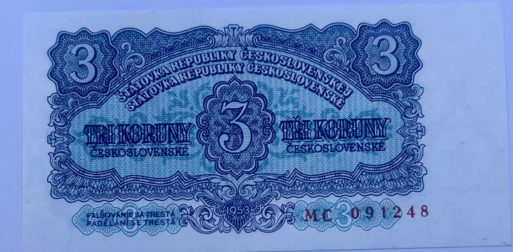 Czechoslovakia 1953 3 Korun P-79 UNC World Banknote