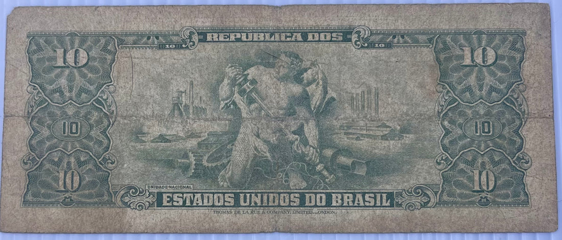 BRAZIL 1953 10 CRUZEIROS P-159 Used Banknote