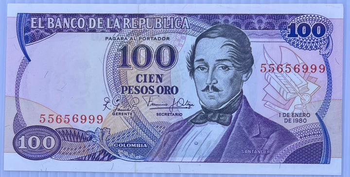 Columbia 1980 100  Pesos P-418 UNC World Banknote