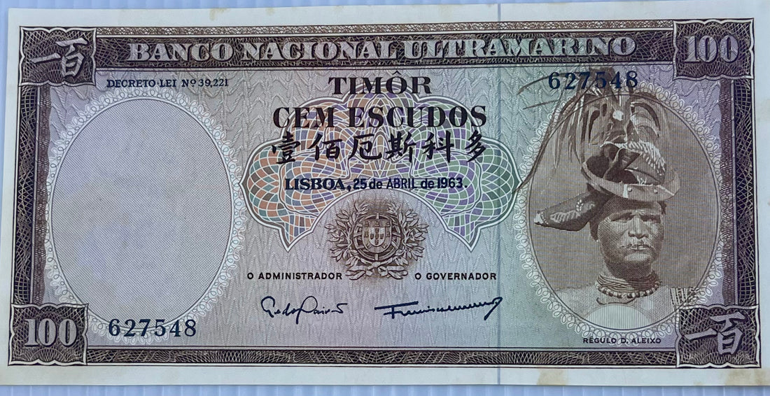 Portugal Timor 1967 100 Escudos P-28 AUNC World Banknote Currency