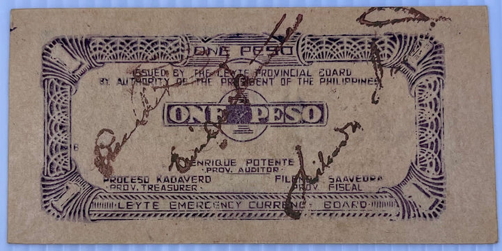 Philippines Province of Leyete 1943 1 peso P-s413 Used World Banknote