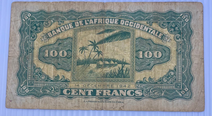 French West Africa 1942 100 Francs P-31 WW2 Used World Banknote