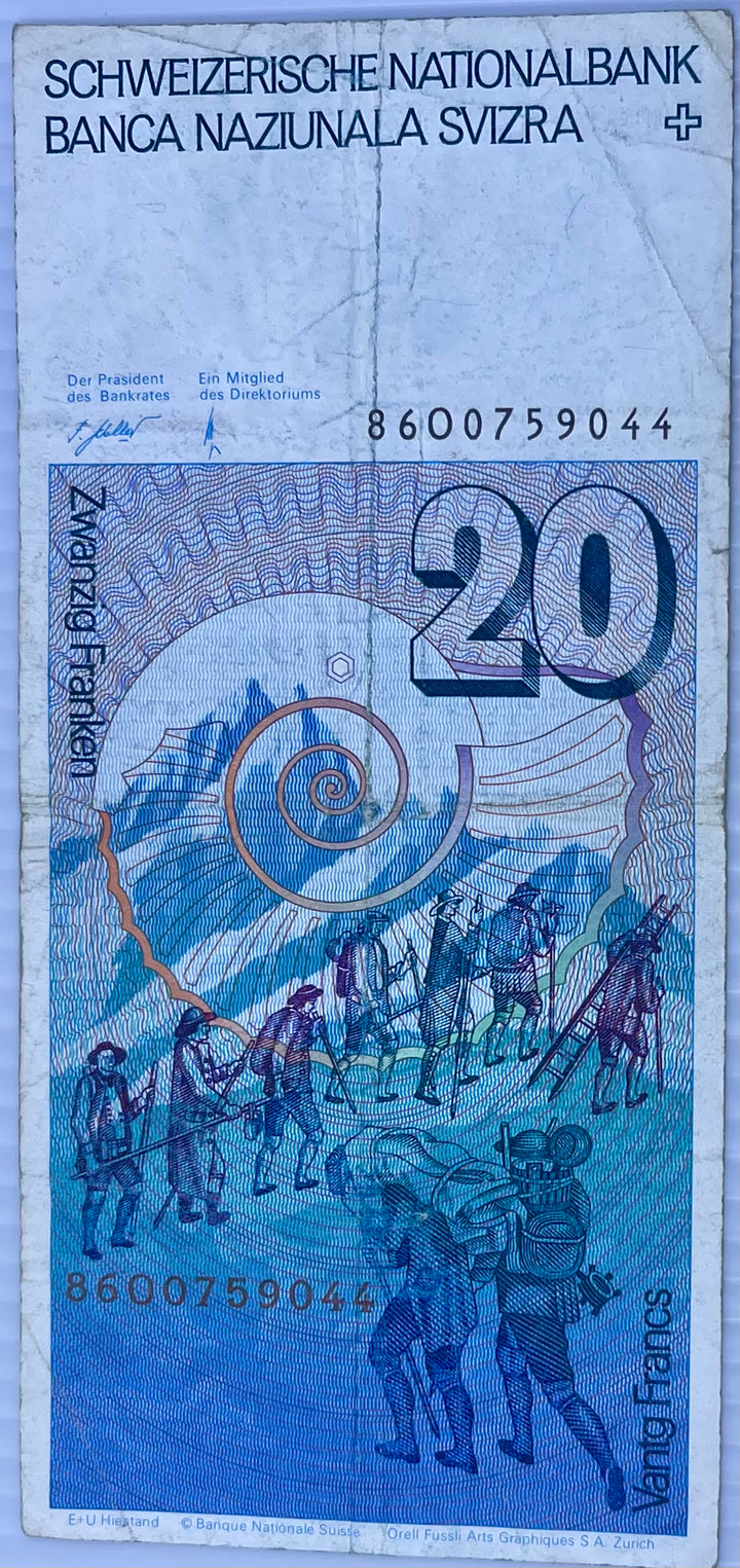 Switzerland 1978 20 Francs P-54 First Issue Used World Banknote